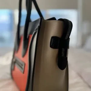 Celine | Bags | Celine Micro Luggage Tote Orange With Taupe Sides 